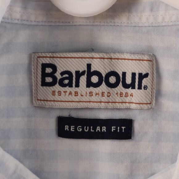 Barbour Cotton Check Button-Down Small Blue Shirt Pocket Men Long Sleeve Adult - Picture 8 of 16